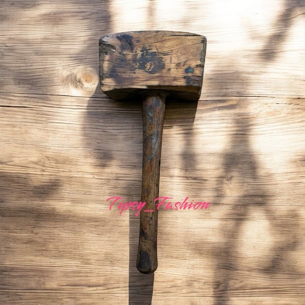 Antique Primitive Wooden Carpenter’s Mallet Rustic Woodworking Tool Farmhouse